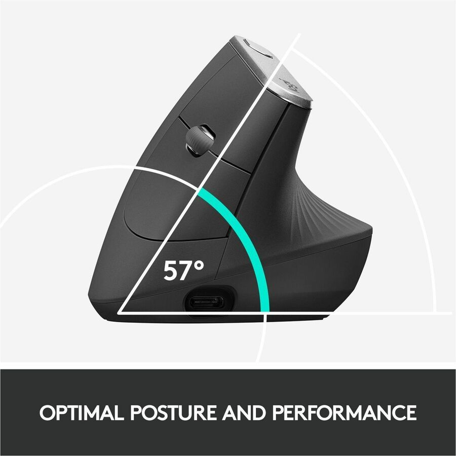 Alternate-Image2 Image for Logitech MX Vertical Wireless Mouse - Ergonomic Design Reduces Muscle Strain, Rechargeable, Graphite