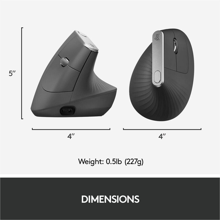 Alternate-Image6 Image for Logitech MX Vertical Wireless Mouse - Ergonomic Design Reduces Muscle Strain, Rechargeable, Graphite