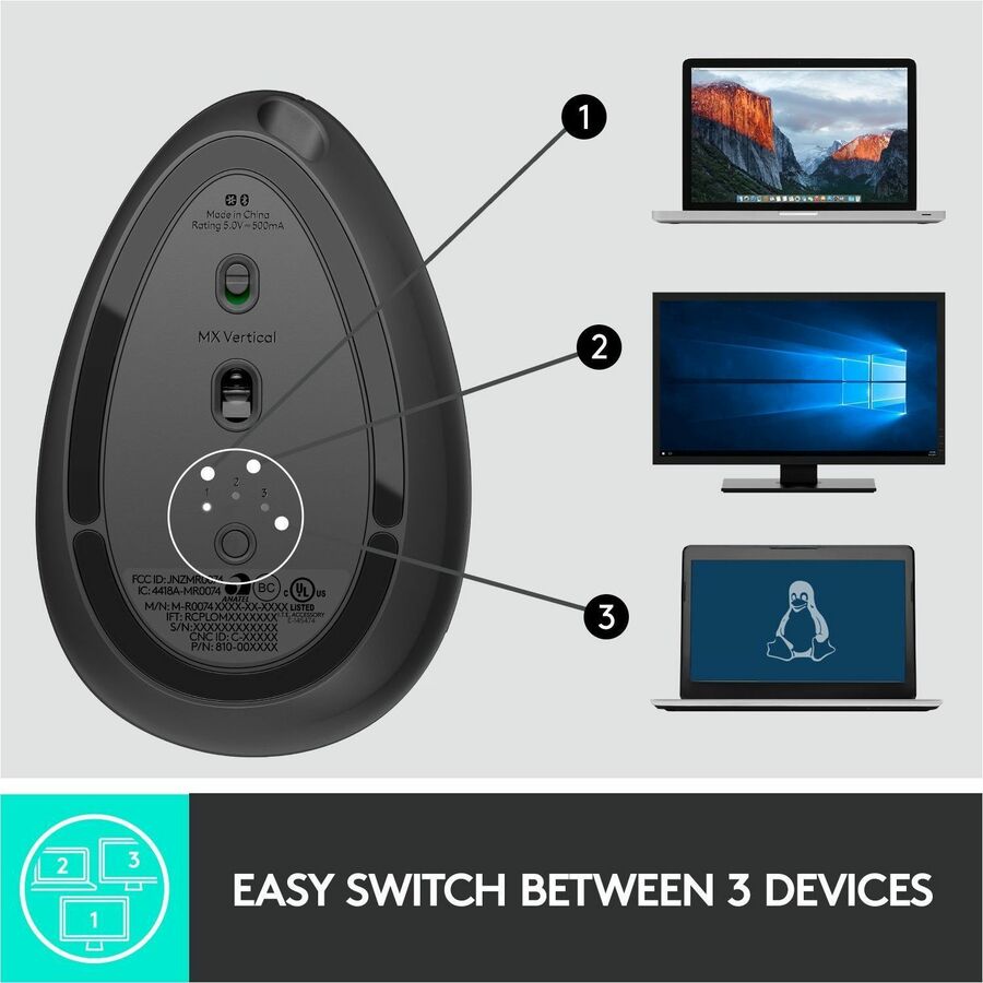 Alternate-Image7 Image for Logitech MX Vertical Wireless Mouse - Ergonomic Design Reduces Muscle Strain, Rechargeable, Graphite
