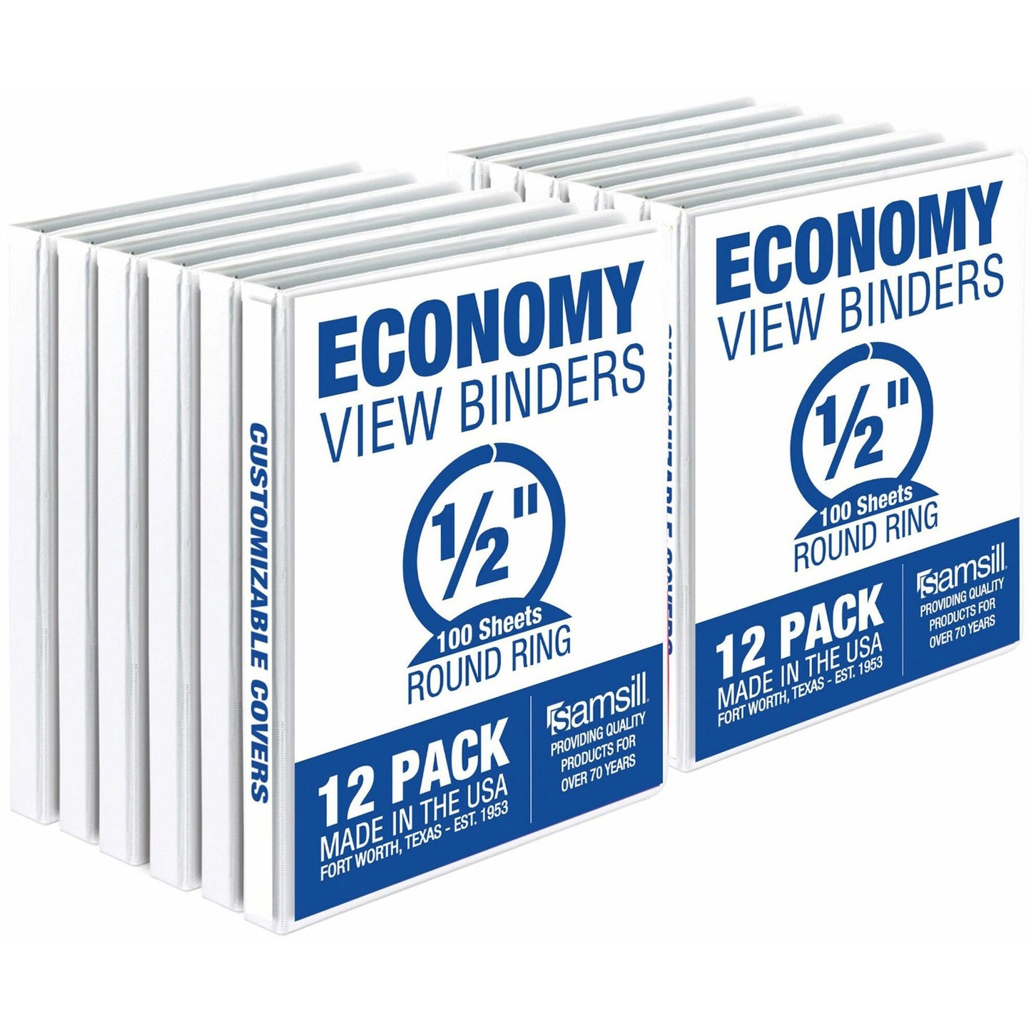 Main Image for Samsill Economy 0.5 Inch 3 Ring Binder, Made in the USA, Round Ring Binder, Non-Stick Customizable Cover, White, 12 Pack (I08517C)