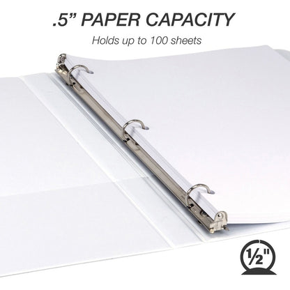 Alternate-Image6 Image for Samsill Economy 0.5 Inch 3 Ring Binder, Made in the USA, Round Ring Binder, Non-Stick Customizable Cover, White, 12 Pack (I08517C)