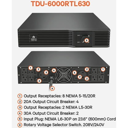 Alternate-Image3 Image for Vertiv Liebert TDU - 5050VA/5050W 120VAC|Step Down Transformer/Voltage Converter