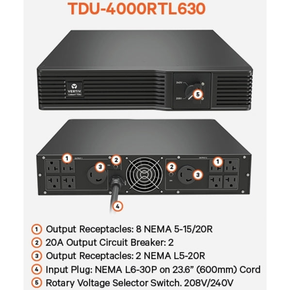 Alternate-Image3 Image for Vertiv Liebert TDU - 4000VA/4000W 120VAC|Step Down Transformer/Voltage Converter