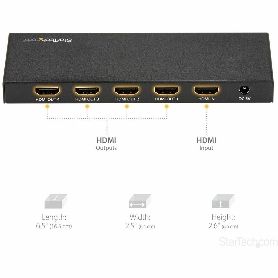 Alternate-Image4 Image for StarTech.com 4 Port HDMI Splitter - 4K 60Hz - 1x4 Way HDMI 2.0 Splitter - HDR - ST124HD202