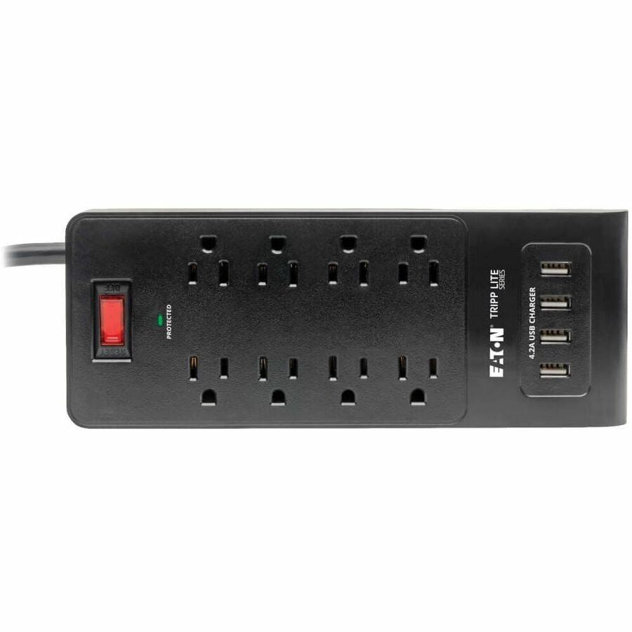 Alternate-Image2 Image for Eaton Tripp Lite Series 8-Outlet Surge Protector with 4 USB Ports (4.2A Shared) - 6 ft. (1.83 m) Cord, 1800 Joules, Black