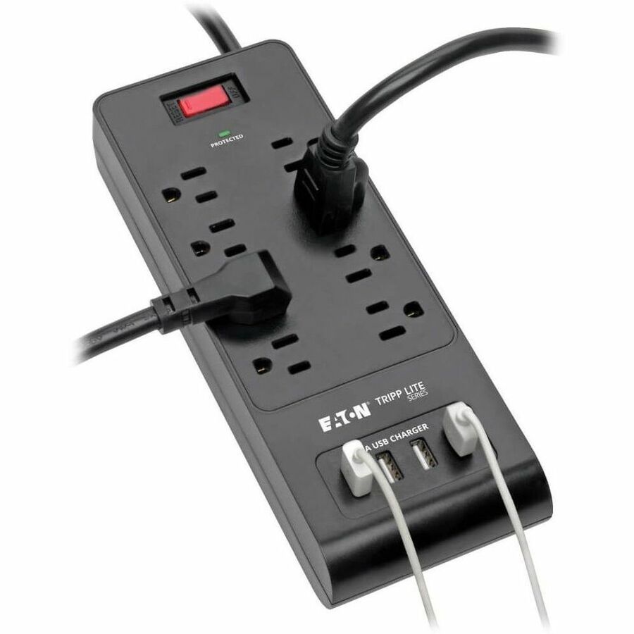 Alternate-Image1 Image for Eaton Tripp Lite Series 8-Outlet Surge Protector with 4 USB Ports (4.2A Shared) - 6 ft. (1.83 m) Cord, 1800 Joules, Black