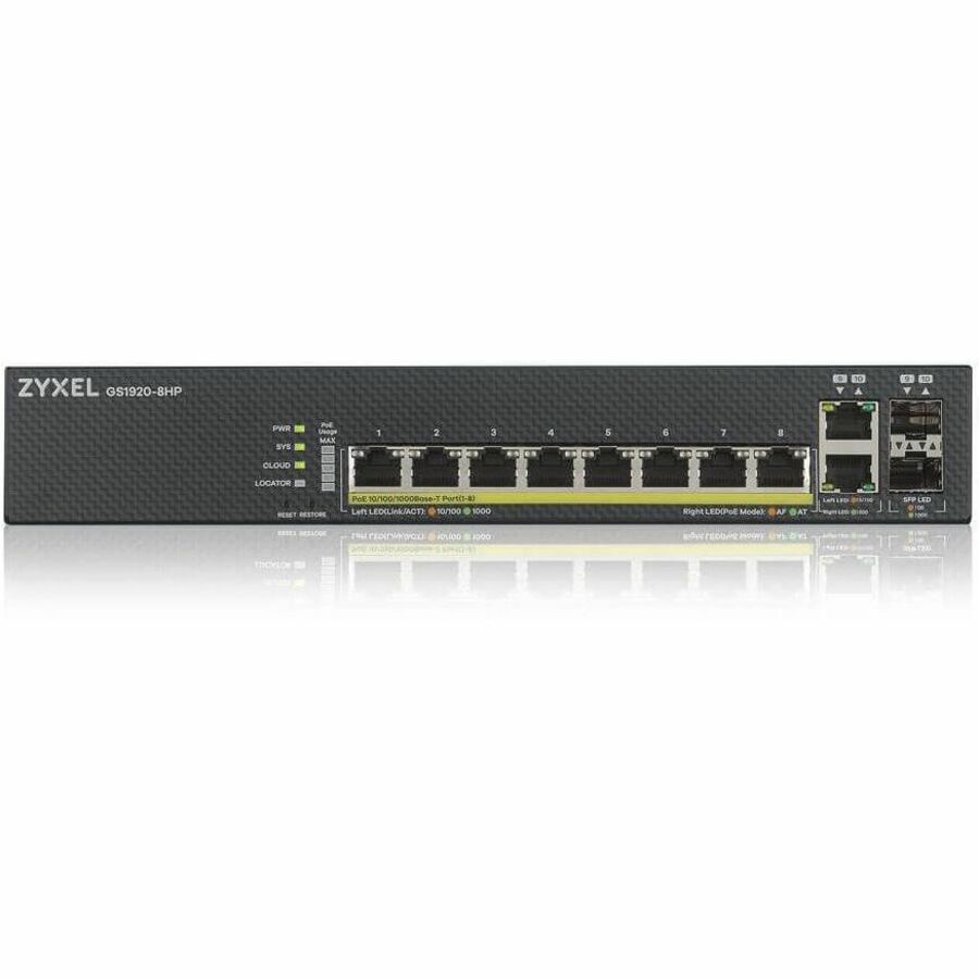 Alternate-Image1 Image for ZYXEL GS1920-8HPv2 8-Port Gigabit Smart Nebula Cloud Managed PoE Switch | 8 PoE+ Ports at 130W with 2 SFP Uplinks