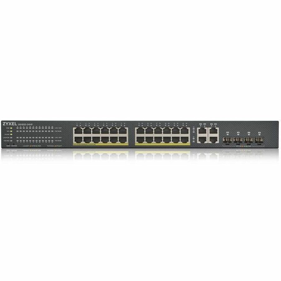 Alternate-Image1 Image for ZYXEL GS1920-24HPv2 24-Port Gigabit Smart Nebula Cloud Managed PoE Switch | 24 PoE+ Ports at 375W with 4 SFP Uplinks | TAA Compliant
