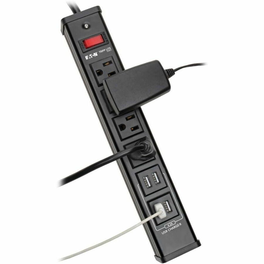 Alternate-Image1 Image for Tripp Lite by Eaton 4-Outlet Surge Protector with 4 USB Ports (4.2A Shared) - 6 ft. (1.83 m) Cord 450 Joules Metal Housing