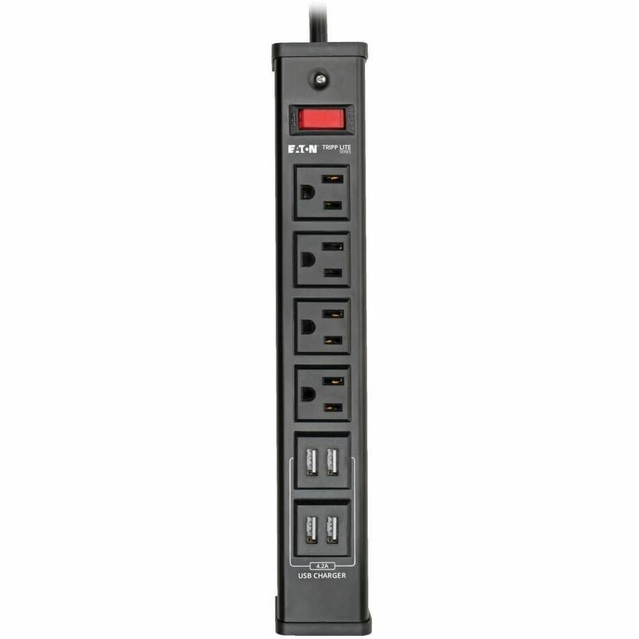 Alternate-Image2 Image for Tripp Lite by Eaton 4-Outlet Surge Protector with 4 USB Ports (4.2A Shared) - 6 ft. (1.83 m) Cord 450 Joules Metal Housing