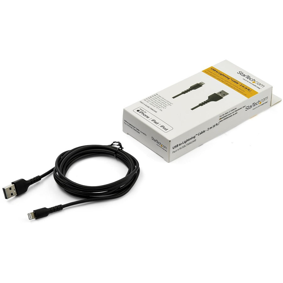 Alternate-Image5 Image for StarTech.com 6 foot/2m Durable Black USB-A to Lightning Cable, Rugged Heavy Duty Charging/Sync Cable for Apple iPhone/iPad MFi Certified