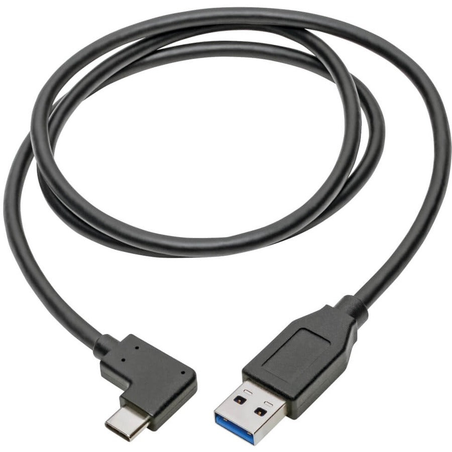 Alternate-Image1 Image for Eaton Tripp Lite Series USB-C to USB-A Cable (M/M), Right-Angle C, USB 3.2 Gen 1 (5 Gbps), Thunderbolt 3 Compatible, 3 ft. (0.91 m)