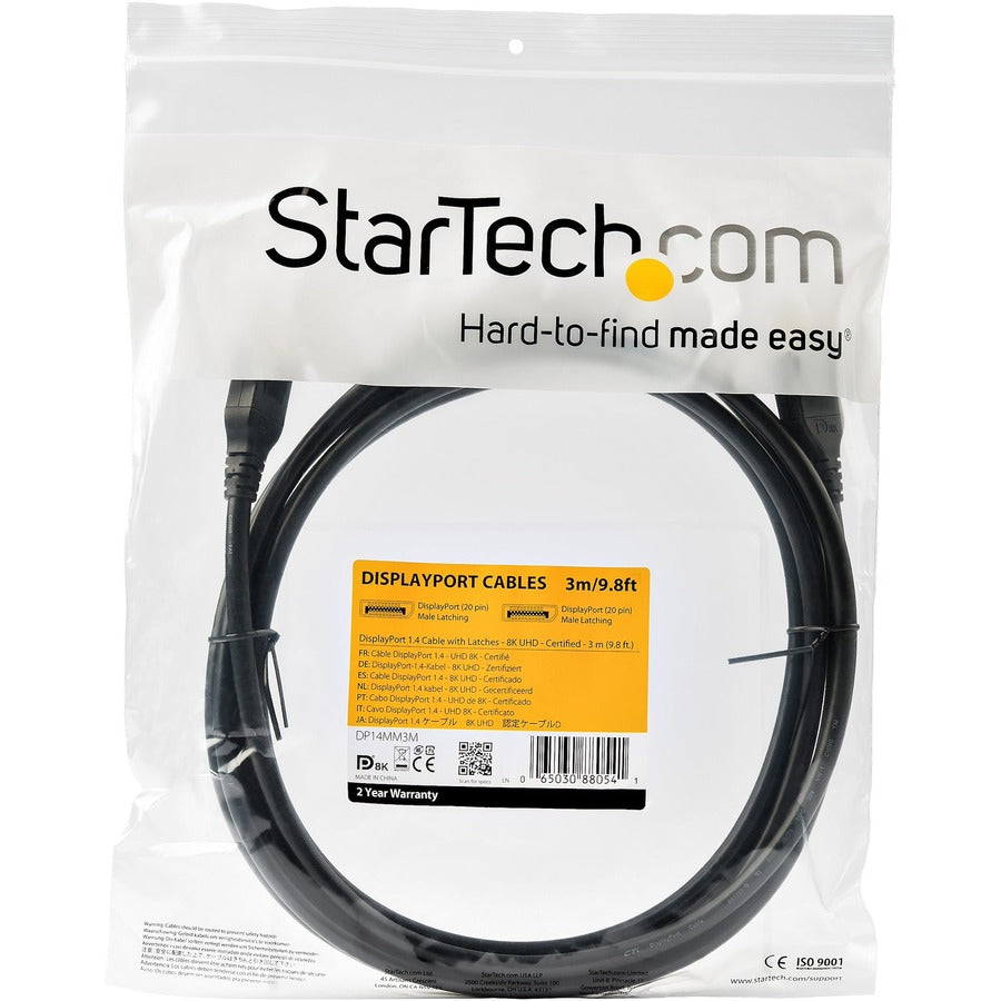 Alternate-Image3 Image for StarTech.com 3 m VESA Certified DisplayPort 1.4 Cable - 8K 60Hz HBR3 HDR - 10 ft Super UHD 4K 120Hz - DP to DP Video Monitor Cord M/M