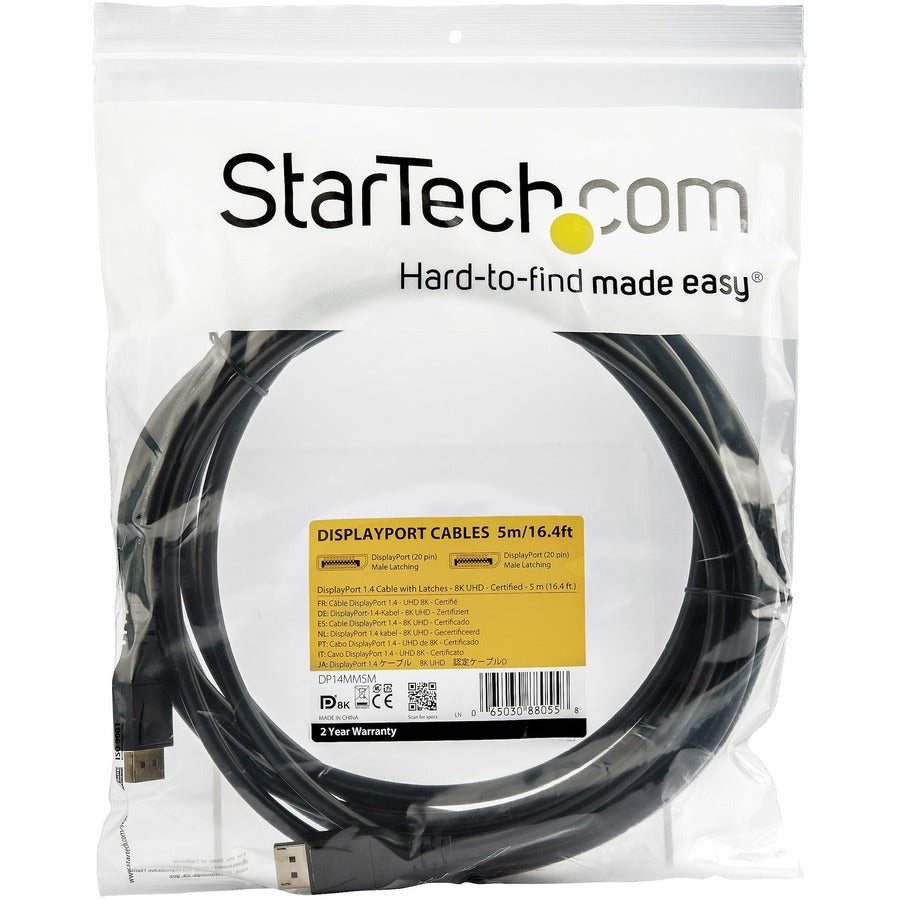 Alternate-Image3 Image for StarTech.com 5 m VESA Certified DisplayPort 1.4 Cable - 8K 60Hz HBR3 HDR - 16 ft Super UHD 4K 120Hz - DP to DP Video Monitor Cord M/M