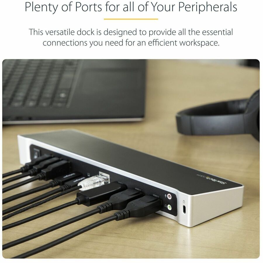 Alternate-Image3 Image for StarTech.com 4K USB-C Dock, Triple UHD 4K Monitor Docking Station, Mac & Windows, HDMI & DisplayPort, 100W PD, 5x USB 5Gbps Hub, TAA