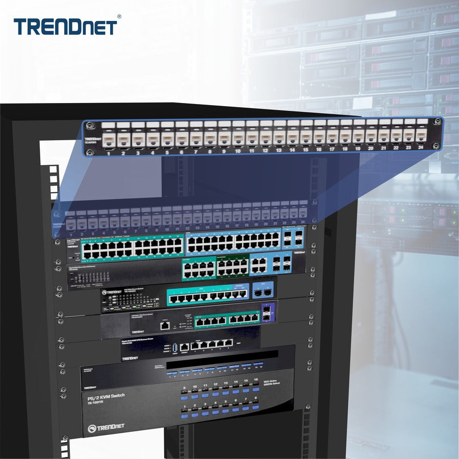 Alternate-Image6 Image for TRENDnet 24-Port Blank Keystone 1U Patch Panel, 1U 19" Metal Rackmount Housing, Recommended With TC-K25C6 & TC-K50C6 Cat6 Keystone Jacks (Sold Separately), Black, TC-KP24
