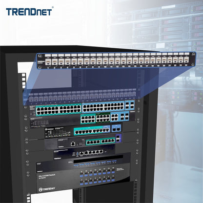 Alternate-Image6 Image for TRENDnet 24-Port Blank Keystone 1U Patch Panel, 1U 19" Metal Rackmount Housing, Recommended With TC-K25C6 & TC-K50C6 Cat6 Keystone Jacks (Sold Separately), Black, TC-KP24
