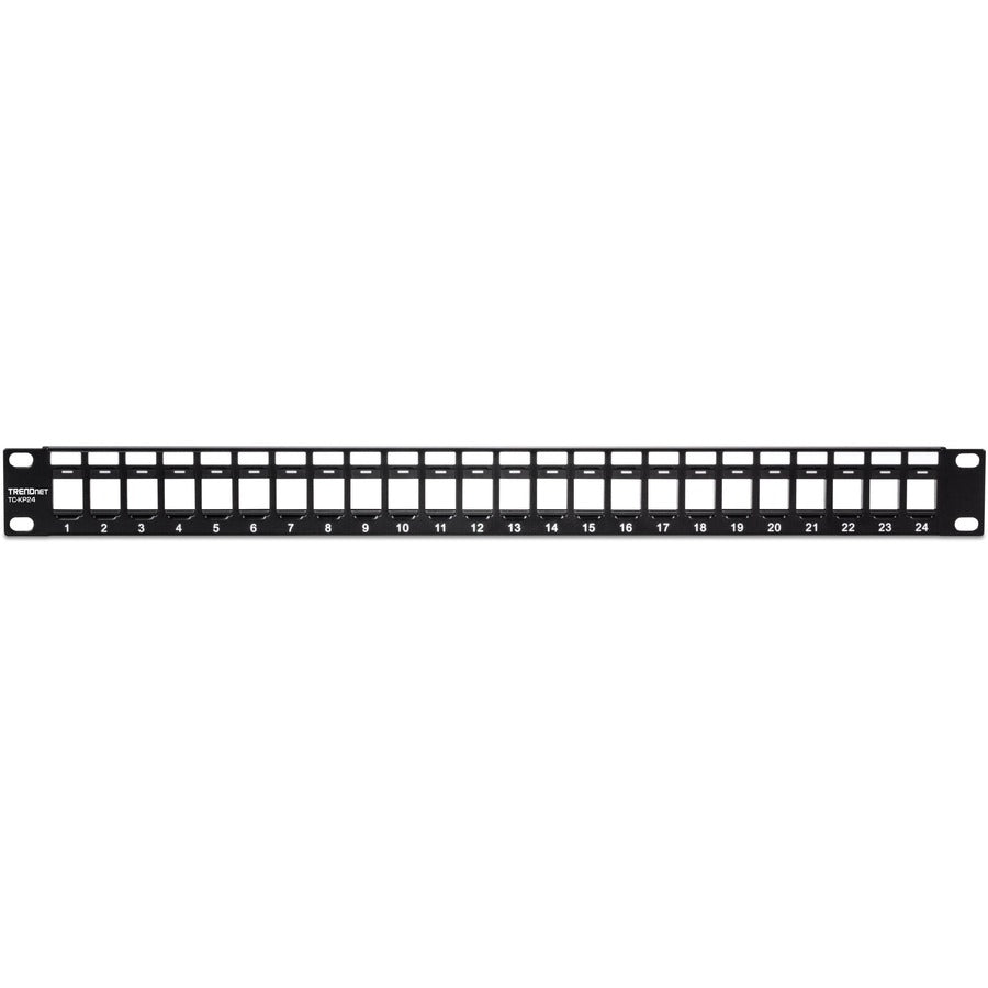 Alternate-Image3 Image for TRENDnet 24-Port Blank Keystone 1U Patch Panel, 1U 19" Metal Rackmount Housing, Recommended With TC-K25C6 & TC-K50C6 Cat6 Keystone Jacks (Sold Separately), Black, TC-KP24