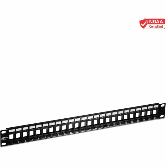 Main Image for TRENDnet 24-Port Blank Keystone 1U Patch Panel, 1U 19" Metal Rackmount Housing, Recommended With TC-K25C6 & TC-K50C6 Cat6 Keystone Jacks (Sold Separately), Black, TC-KP24