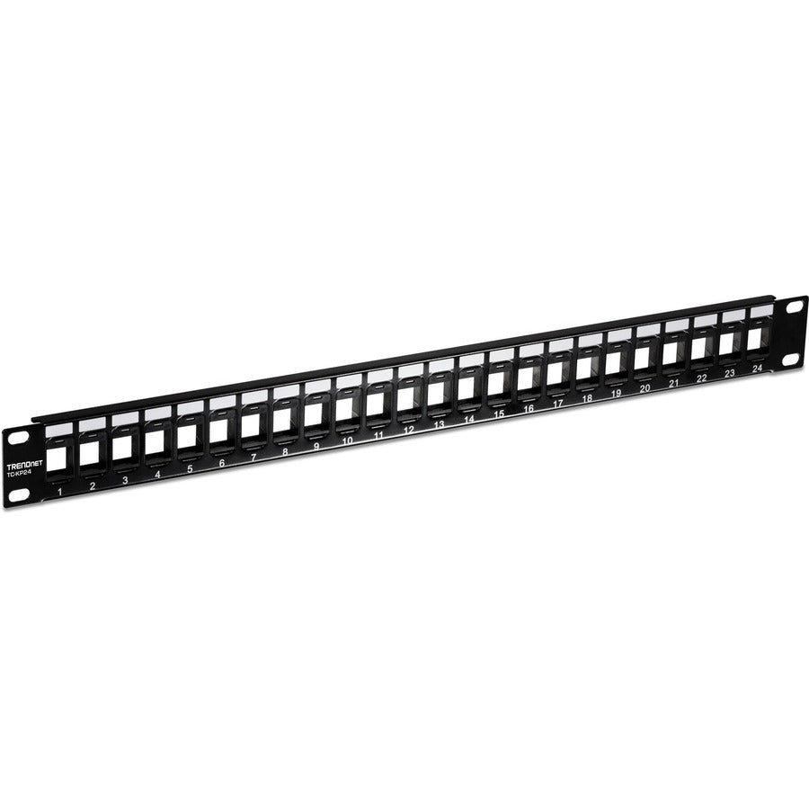 Alternate-Image1 Image for TRENDnet 24-Port Blank Keystone 1U Patch Panel, 1U 19" Metal Rackmount Housing, Recommended With TC-K25C6 & TC-K50C6 Cat6 Keystone Jacks (Sold Separately), Black, TC-KP24