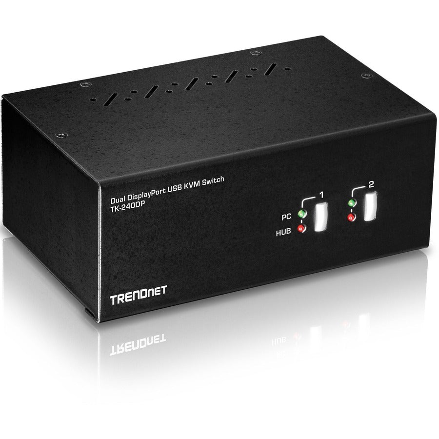 Alternate-Image1 Image for TRENDnet 2-Port Dual Monitor DisplayPort KVM Switch With Audio, 2-Port USB 2.0 Hub, 4K UHD Resolutions Up To 3840 x 2160, Connect Two DisplayPort Monitors, Dual Monitor KVM Switch, Black, TK-240DP