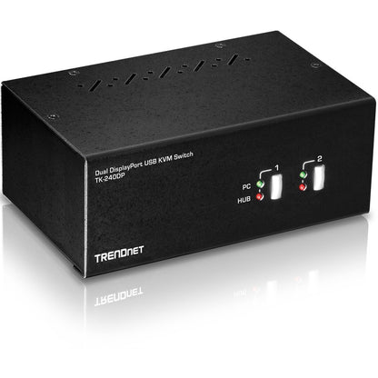 Alternate-Image1 Image for TRENDnet 2-Port Dual Monitor DisplayPort KVM Switch With Audio, 2-Port USB 2.0 Hub, 4K UHD Resolutions Up To 3840 x 2160, Connect Two DisplayPort Monitors, Dual Monitor KVM Switch, Black, TK-240DP