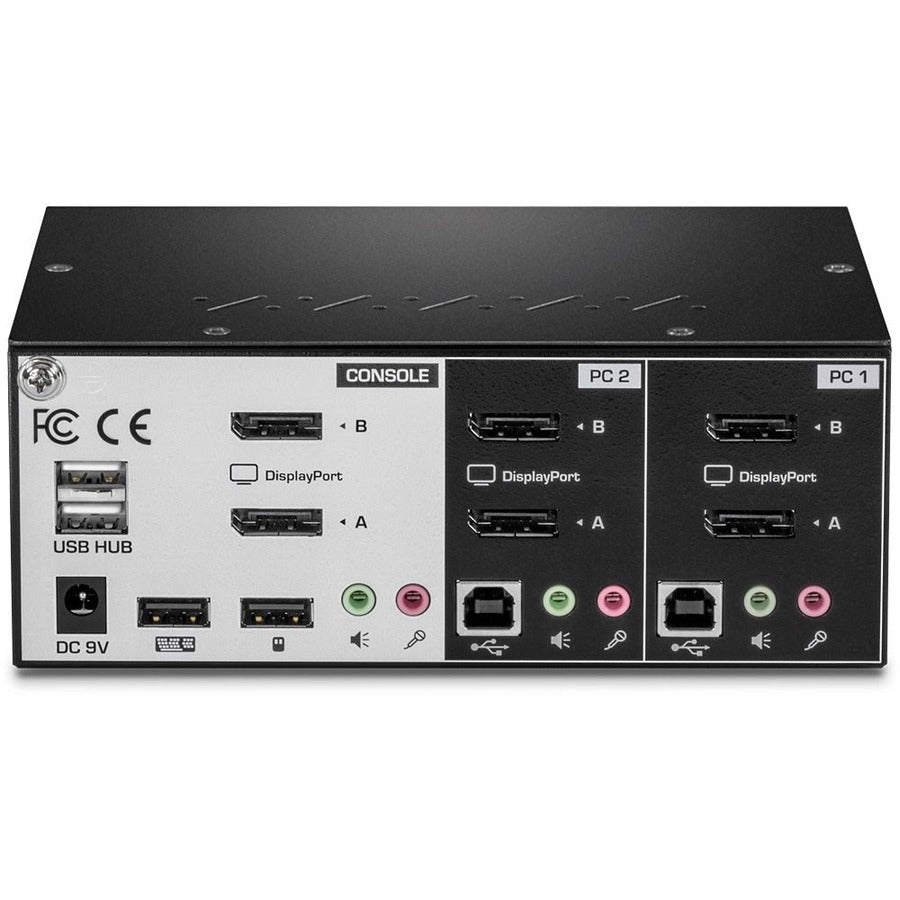 Rear Image for TRENDnet 2-Port Dual Monitor DisplayPort KVM Switch With Audio, 2-Port USB 2.0 Hub, 4K UHD Resolutions Up To 3840 x 2160, Connect Two DisplayPort Monitors, Dual Monitor KVM Switch, Black, TK-240DP