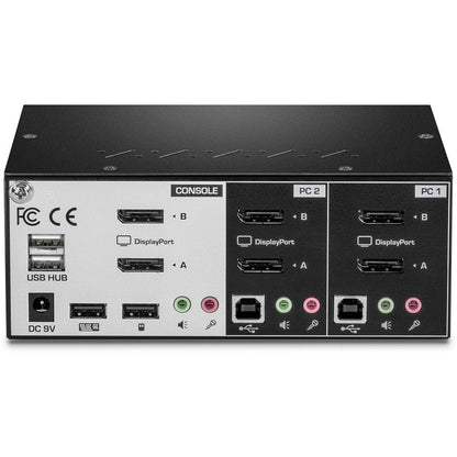 Rear Image for TRENDnet 2-Port Dual Monitor DisplayPort KVM Switch With Audio, 2-Port USB 2.0 Hub, 4K UHD Resolutions Up To 3840 x 2160, Connect Two DisplayPort Monitors, Dual Monitor KVM Switch, Black, TK-240DP