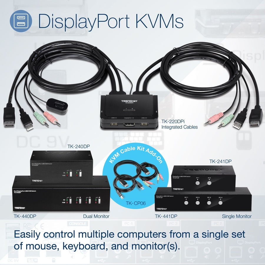 Alternate-Image6 Image for TRENDnet 2-Port Dual Monitor DisplayPort KVM Switch With Audio, 2-Port USB 2.0 Hub, 4K UHD Resolutions Up To 3840 x 2160, Connect Two DisplayPort Monitors, Dual Monitor KVM Switch, Black, TK-240DP