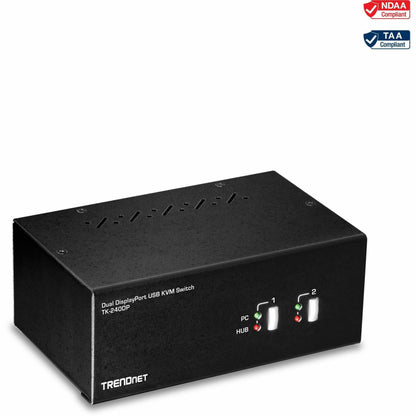Main Image for TRENDnet 2-Port Dual Monitor DisplayPort KVM Switch With Audio, 2-Port USB 2.0 Hub, 4K UHD Resolutions Up To 3840 x 2160, Connect Two DisplayPort Monitors, Dual Monitor KVM Switch, Black, TK-240DP
