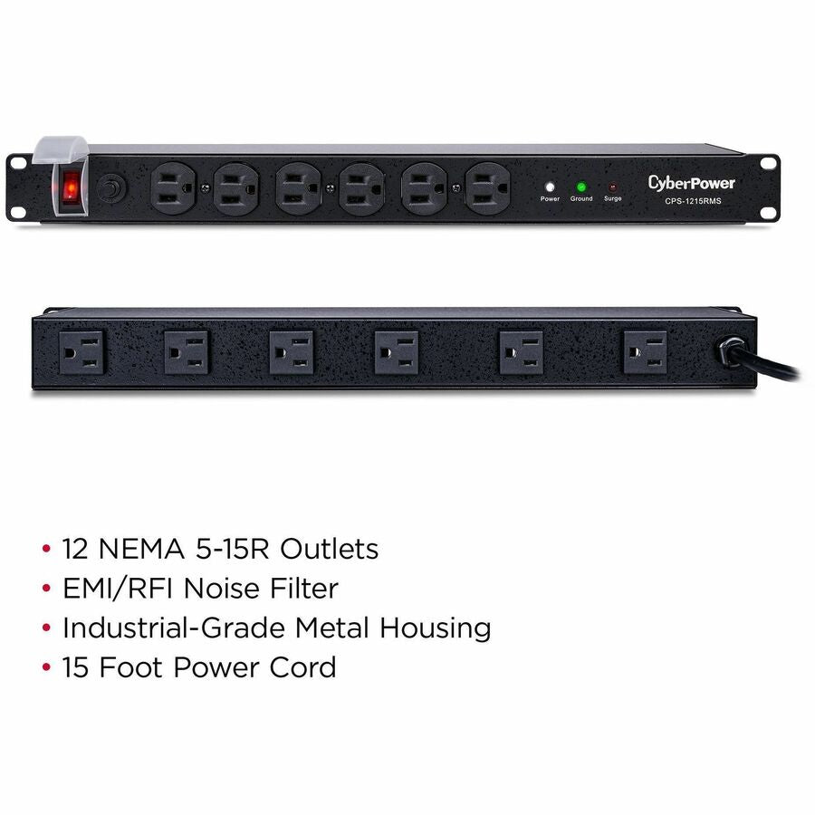 Alternate-Image2 Image for CyberPower CPS1215RMS Rackbar 12 - Outlet Surge Protector with 1800 J Surge Suppression