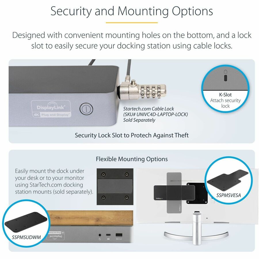 Alternate-Image6 Image for StarTech.com Universal Laptop Docking Station, Hybrid USB-C & USB-A Dock, Dual 4K DP & HDMI, 60W PD, Mac / Windows / Chrome OS, GbE