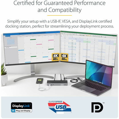 Alternate-Image1 Image for StarTech.com Universal Laptop Docking Station, Hybrid USB-C & USB-A Dock, Dual 4K DP & HDMI, 60W PD, Mac / Windows / Chrome OS, GbE