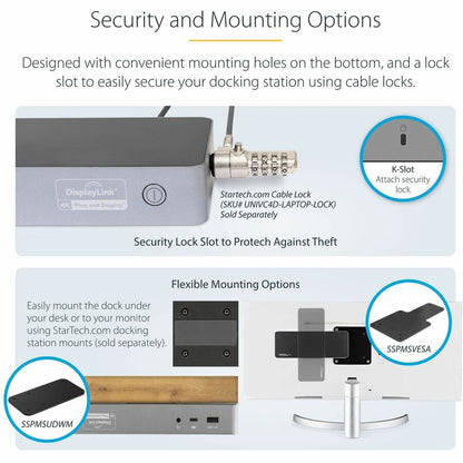 Alternate-Image6 Image for StarTech.com Universal Laptop Docking Station, Hybrid USB-C & USB-A Dock, Dual 4K DP & HDMI, 100W PD, Mac / Windows / Chrome OS, GbE