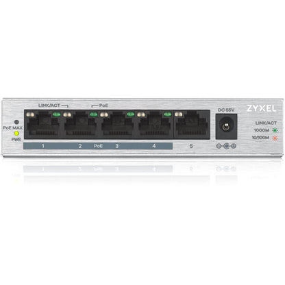Alternate-Image1 Image for Zyxel 5 Port Gigabit Ethernet Unmanaged POE+ Switch | 4 x PoE+ @ 60W | Plug & Play | Sturdy Metal Housing | Desktop or Wall-Mount | Fanless | Lifetime Warranty | Ethernet Splitter | GS1005HP