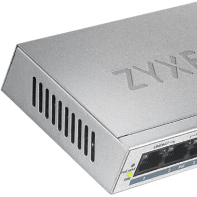 Alternate-Image7 Image for Zyxel 5 Port Gigabit Ethernet Unmanaged POE+ Switch | 4 x PoE+ @ 60W | Plug & Play | Sturdy Metal Housing | Desktop or Wall-Mount | Fanless | Lifetime Warranty | Ethernet Splitter | GS1005HP