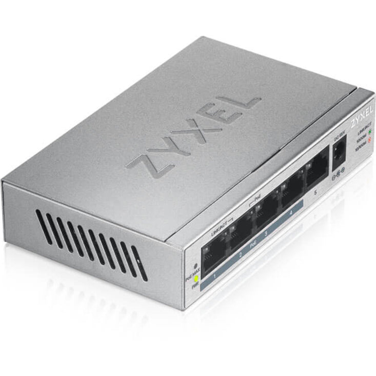 Alternate-Image2 Image for Zyxel 5 Port Gigabit Ethernet Unmanaged POE+ Switch | 4 x PoE+ @ 60W | Plug & Play | Sturdy Metal Housing | Desktop or Wall-Mount | Fanless | Lifetime Warranty | Ethernet Splitter | GS1005HP