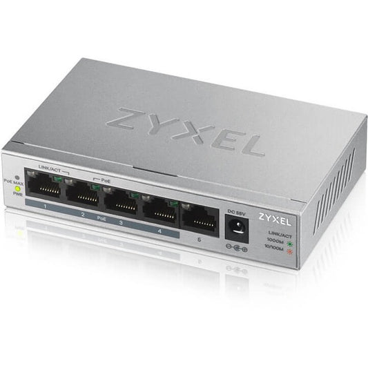 Main Image for Zyxel 5 Port Gigabit Ethernet Unmanaged POE+ Switch | 4 x PoE+ @ 60W | Plug & Play | Sturdy Metal Housing | Desktop or Wall-Mount | Fanless | Lifetime Warranty | Ethernet Splitter | GS1005HP