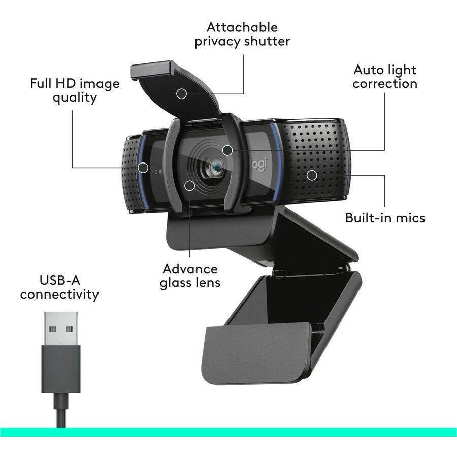 Alternate-Image5 Image for Logitech C920S Full HD Pro Webcam, 1080p/30fps Video Calling, Clear Stereo Audio, Light Correction, Privacy Shutter