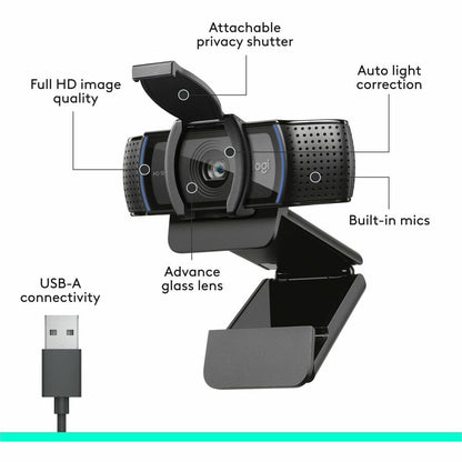 Alternate-Image5 Image for Logitech C920S Full HD Pro Webcam, 1080p/30fps Video Calling, Clear Stereo Audio, Light Correction, Privacy Shutter