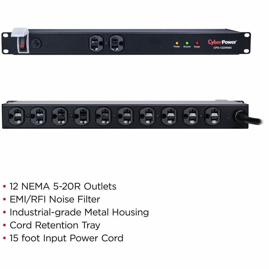 Alternate-Image2 Image for CyberPower CPS1220RMS Rackbar 12 - Outlet Surge Protector with 1800 J Surge Suppression