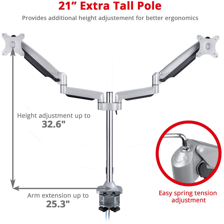 Alternate-Image4 Image for SIIG Dual Monitor Gas Spring Desk Mount with USB Port - 17" to 32"