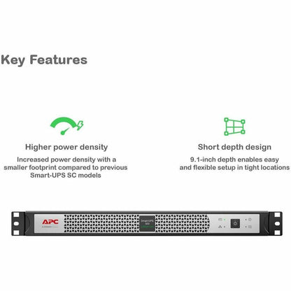 Alternate-Image2 Image for APC Smart-UPS, Line Interactive, 500VA, Lithium-ion, Rackmount 1U, 120V, 4x NEMA 5-15R outlets, Network Card, Short Depth