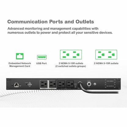 Alternate-Image4 Image for APC Smart-UPS, Line Interactive, 500VA, Lithium-ion, Rackmount 1U, 120V, 4x NEMA 5-15R outlets, Network Card, Short Depth