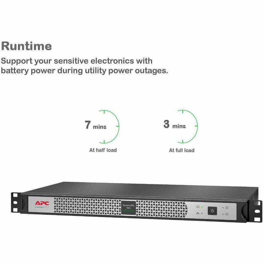 Alternate-Image3 Image for APC Smart-UPS, Line Interactive, 500VA, Lithium-ion, Rackmount 1U, 120V, 4x NEMA 5-15R outlets, Network Card, Short Depth