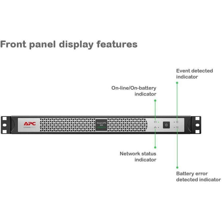 Alternate-Image1 Image for APC Smart-UPS, Line Interactive, 500VA, Lithium-ion, Rackmount 1U, 120V, 4x NEMA 5-15R outlets, Network Card, Short Depth