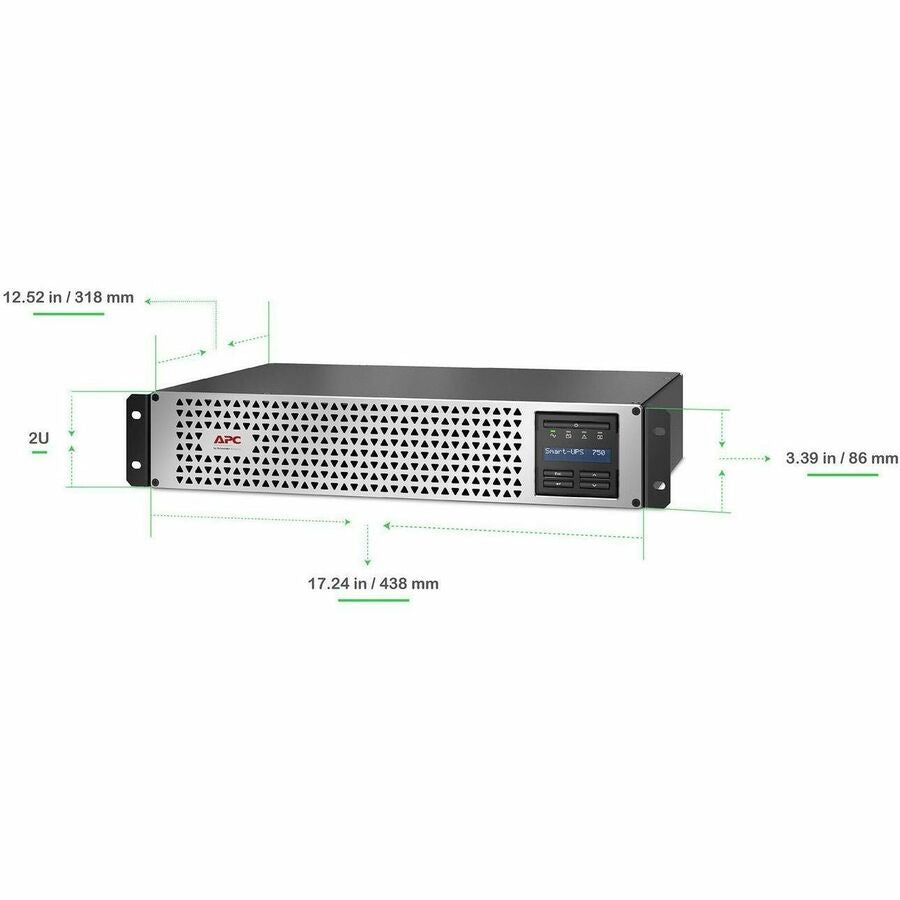 Alternate-Image1 Image for APC Smart-UPS, Line Interactive, 750VA, Lithium-ion, Rackmount 2U, 120V, 6x NEMA 5-15R outlets, SmartConnect Port+SmartSlot, Short Depth, AVR, LCD