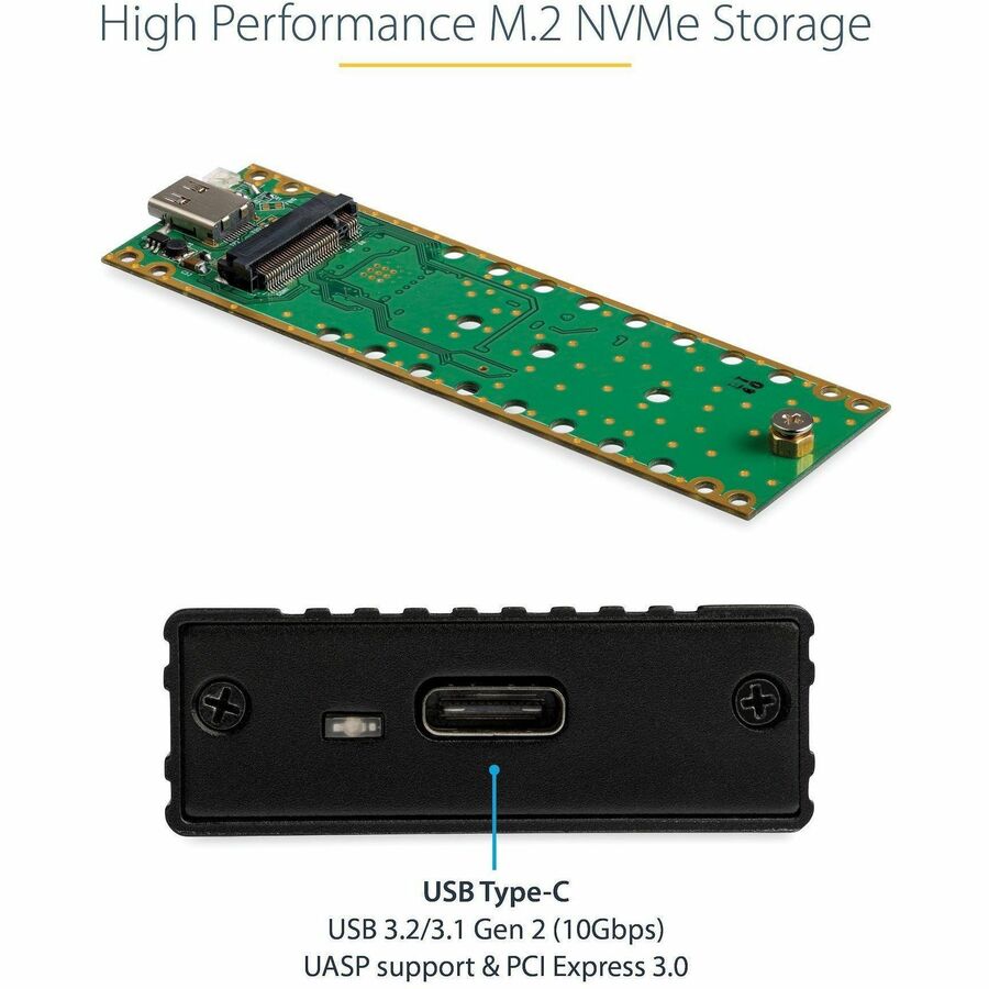 Alternate-Image1 Image for StarTech.com USB-C (10Gbps) to M.2 NVMe SSD Enclosure - Portable M.2 PCIe Aluminum Case - 1GB/s Read & Write - Mac & PC