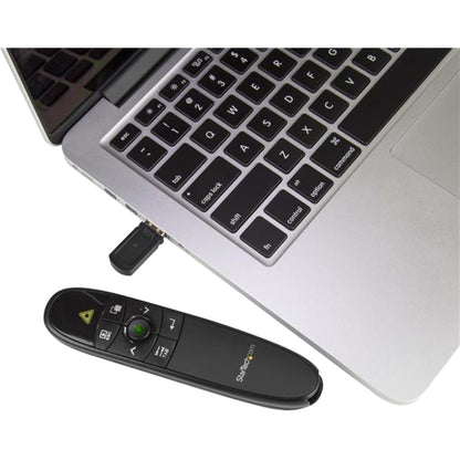 Alternate-Image2 Image for StarTech.com Wireless Presentation Remote with Green Laser Pointer - 90 ft. (27 m) - USB Presentation Clicker for Mac and Windows - Batteries Included - Wireless Slideshow and Volume Controls