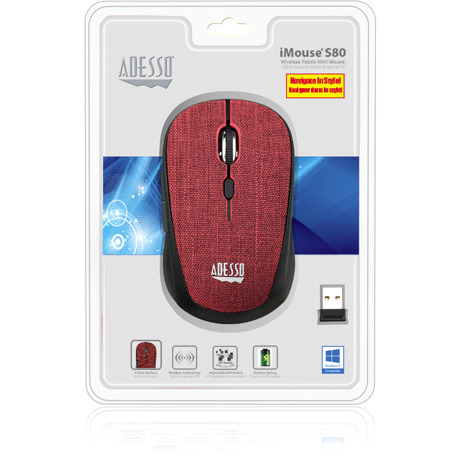 Alternate-Image8 Image for Adesso iMouse S80R - Wireless Fabric Optical Mini Mouse (Red)